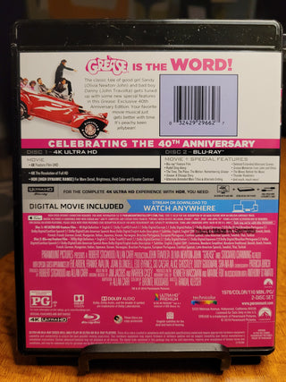 Grease: 40th Anniversary Edition - 4K/UHD + Blu-ray w/ Slipcover (Paramount) *PRE-OWNED*