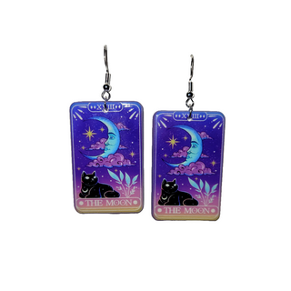 Moon with Black Cat Tarot Card Acrylic Earrings